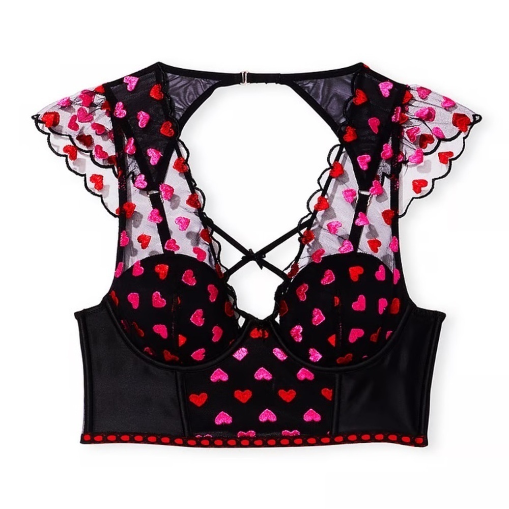 New! Victoria’s Secret Dream Angels Heart Embroidery Cap Corset Top 31643